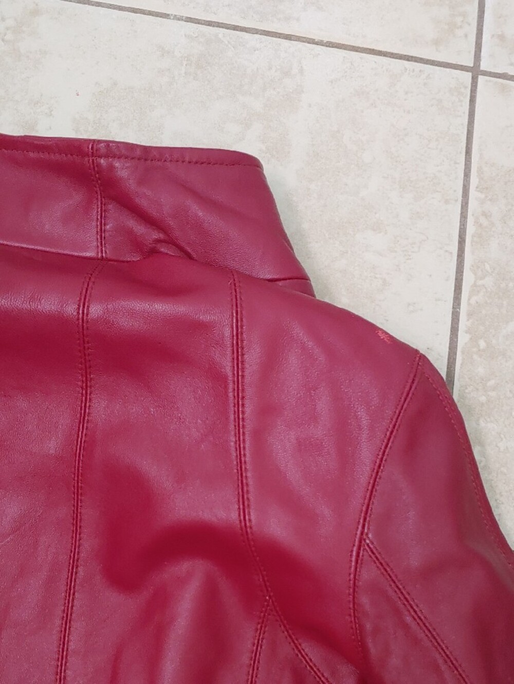Nine West Real Red Leather Jacket Women's Moto Full Zip Size L - Picture 8 of 8